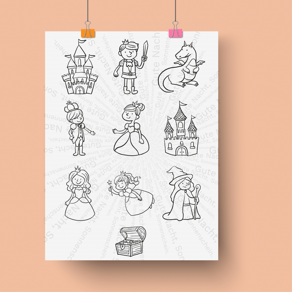 Ausmalbilder: Motiv Märchen (PDF) - Gute Nacht, Sonnenschein.